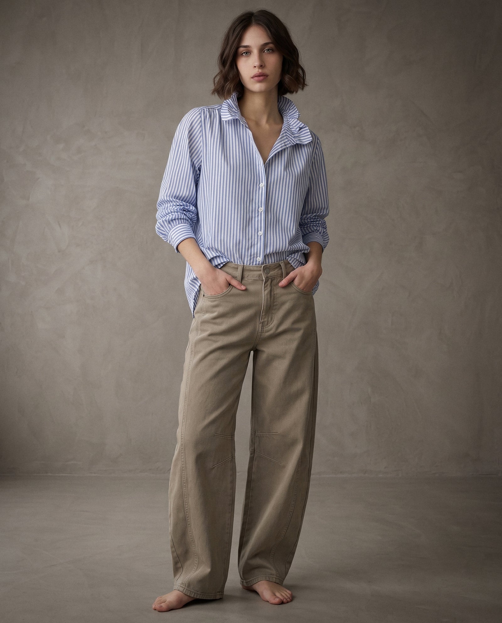 EDEN | Ruffle Collar Shirt | Blue Stripes