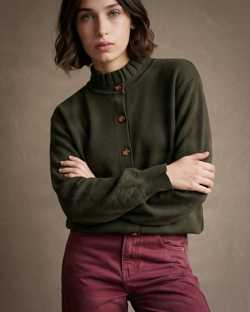 SASKI | Ruffle Collar Cardigan | Olive