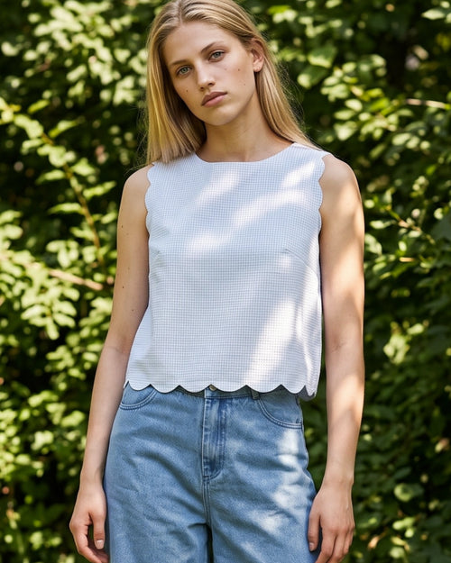 CHAYA |Scallop Edge Top | Pale Blue