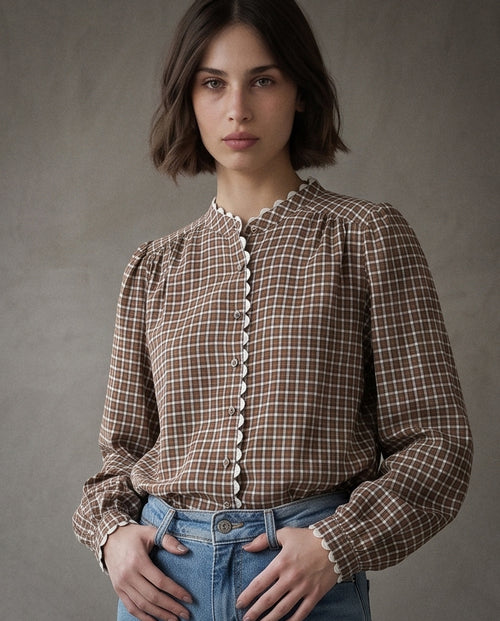 Eugénie | Scallop Plaid Shirt | Mocha