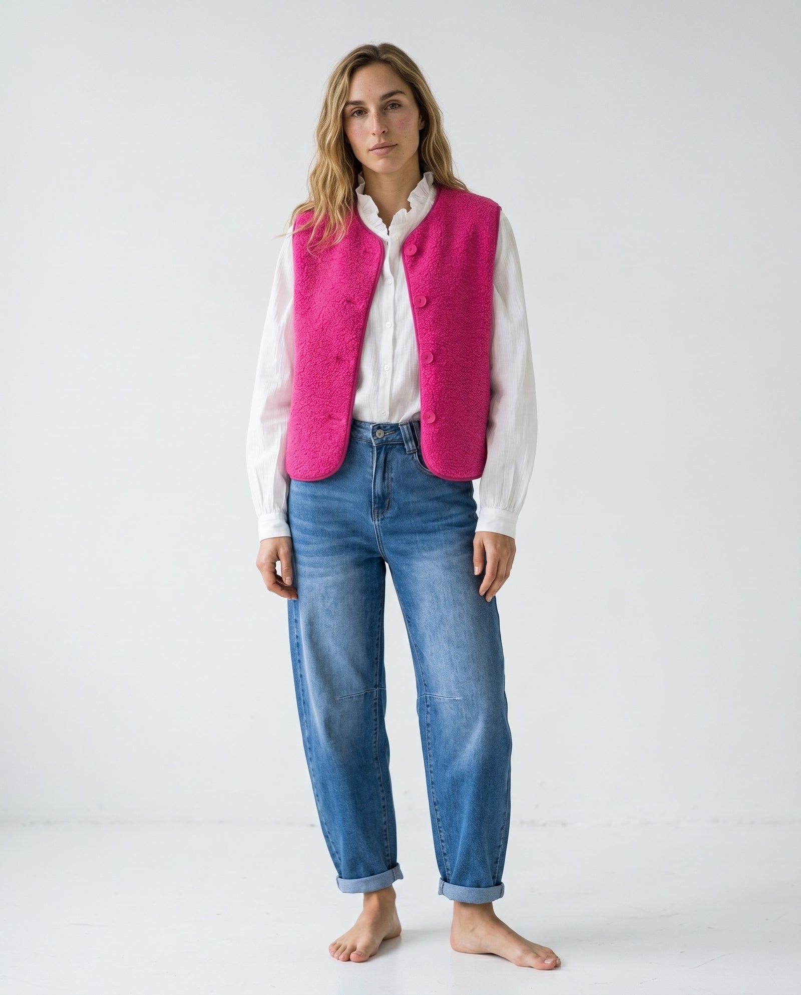 ORNA | Faux Shearling Gilet | Pink
