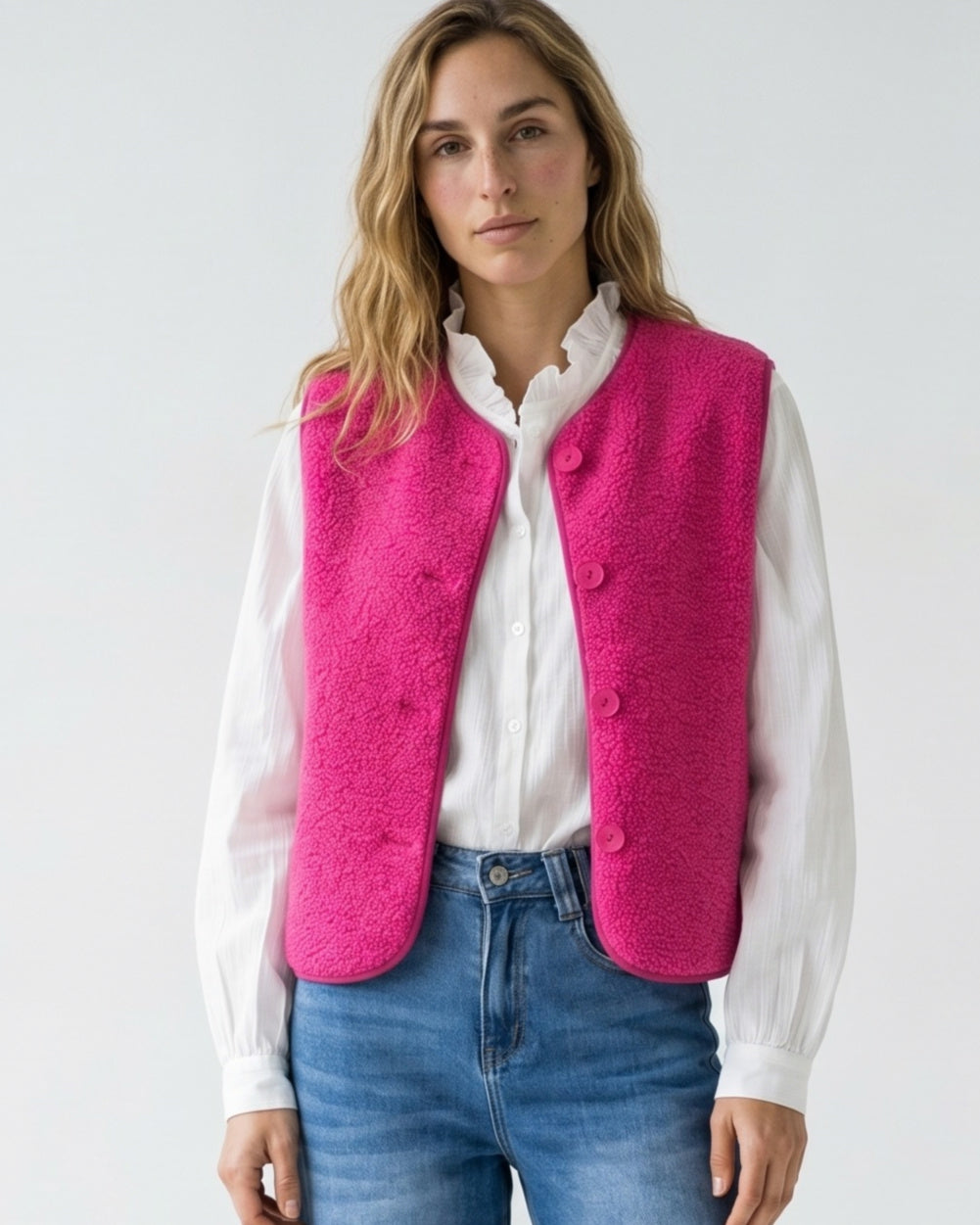 ORNA | Faux Shearling Gilet | Pink