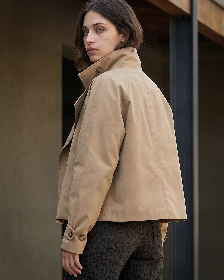 SOPHIA | Short Funnel Neck Mack | Tan