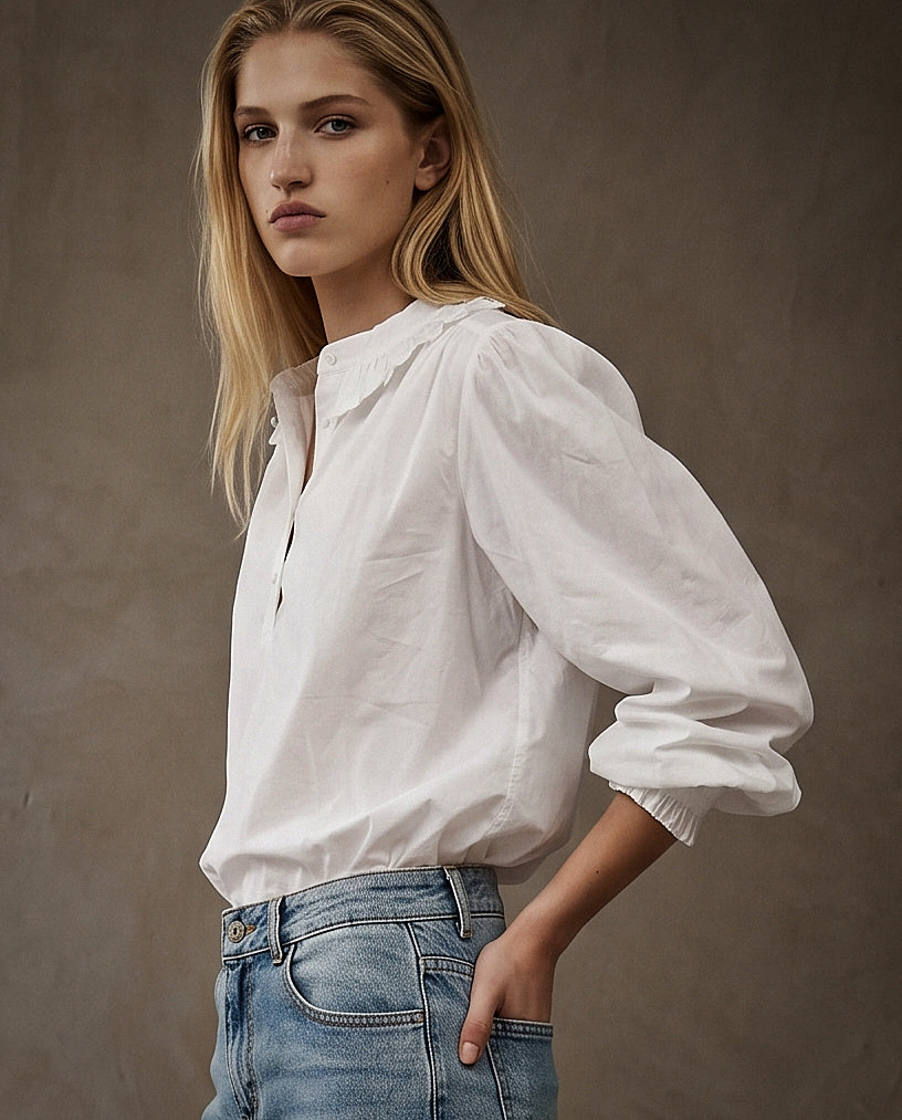 CHLO | Ruffle Collar Shirt | White