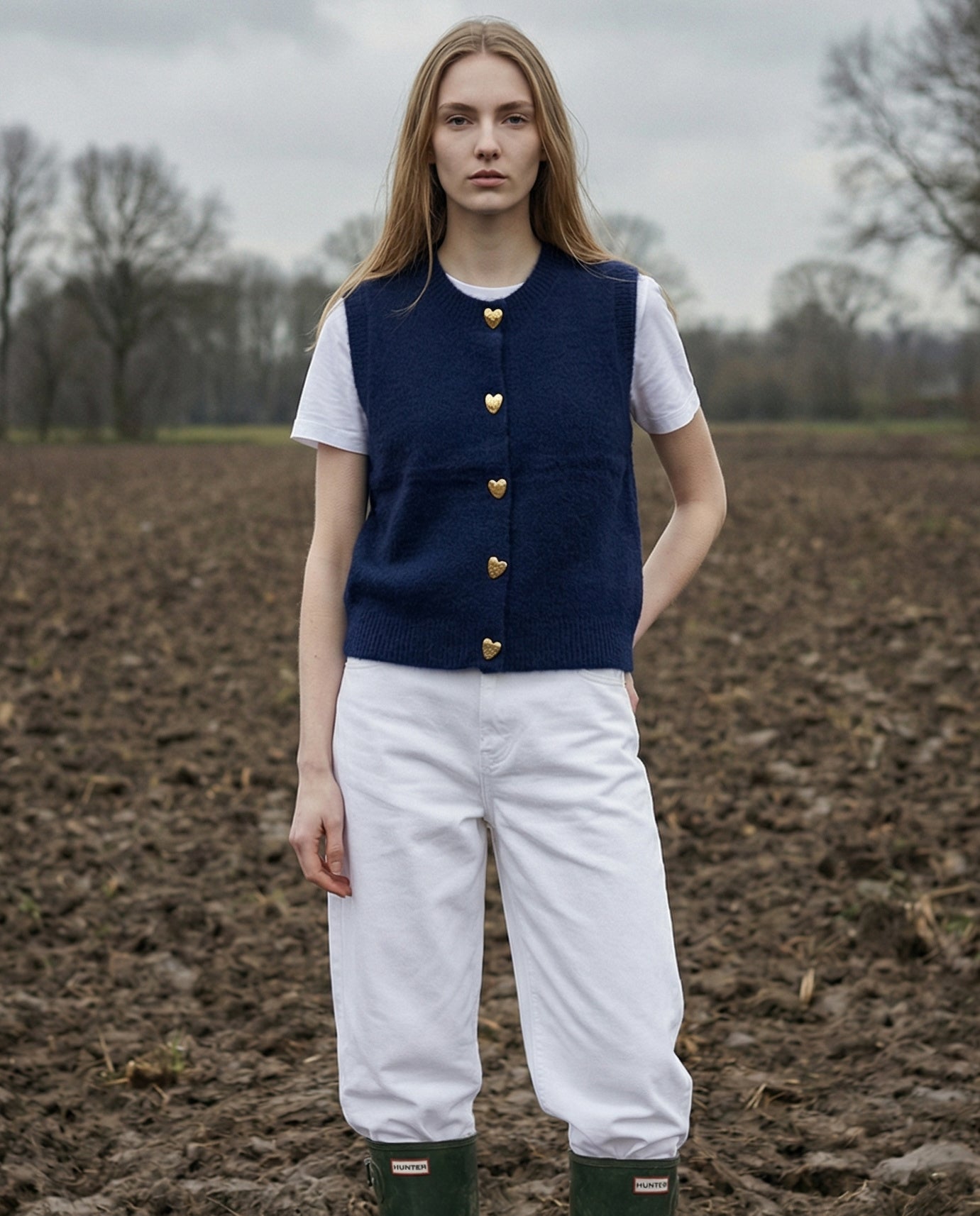 ELAH | Sleeveless Buttoned Cardigan  | Navy