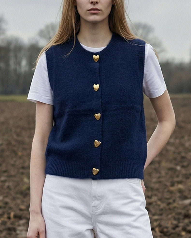 ELAH | Sleeveless Buttoned Cardigan  | Navy