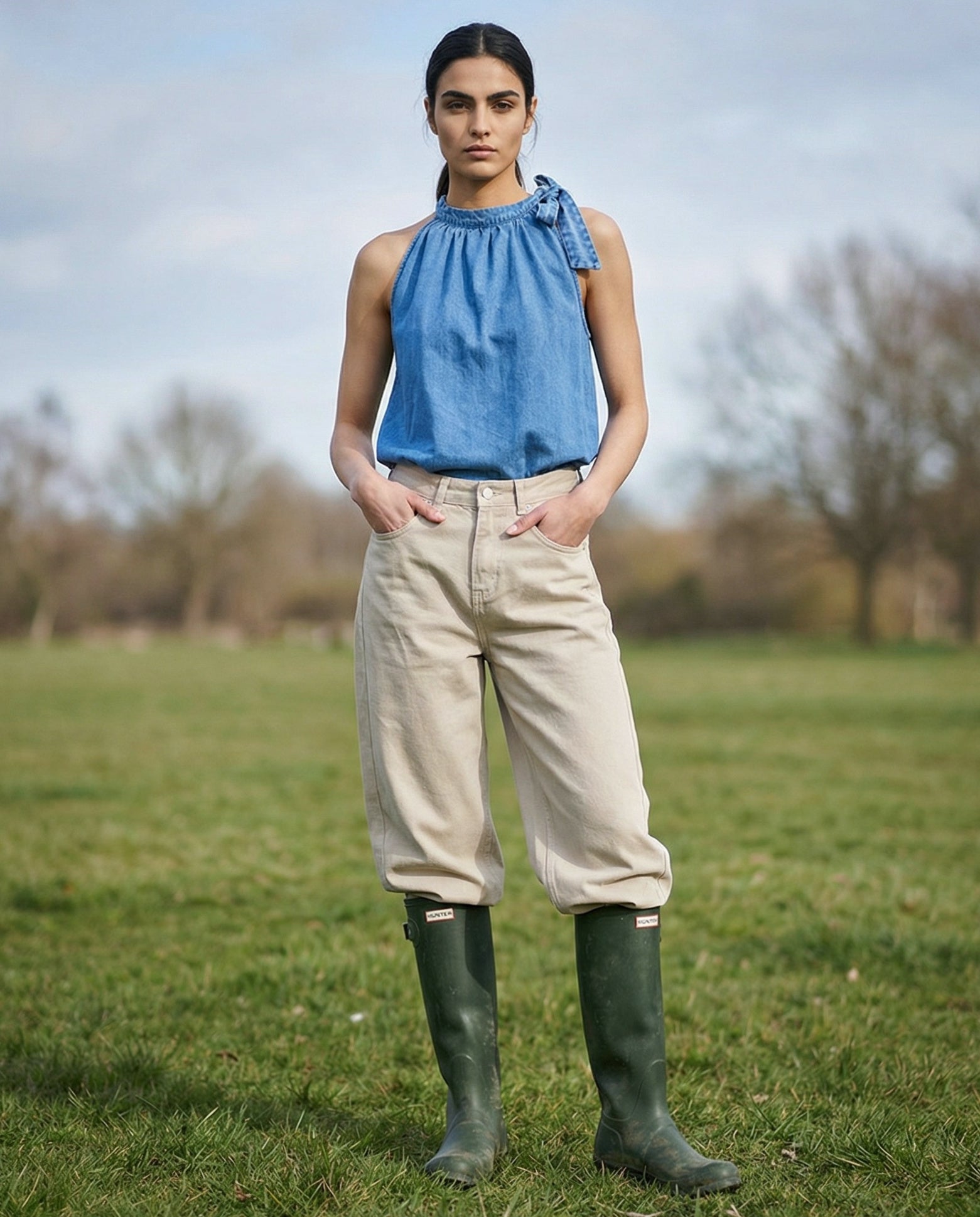 HILI | Ruffle Collar Sleeveless Top | Blue