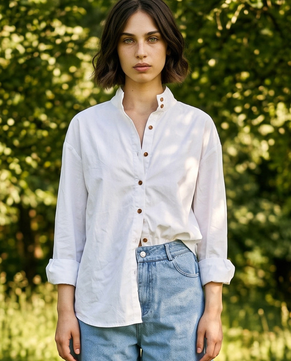 TIV | Stand Collar Shirt | White