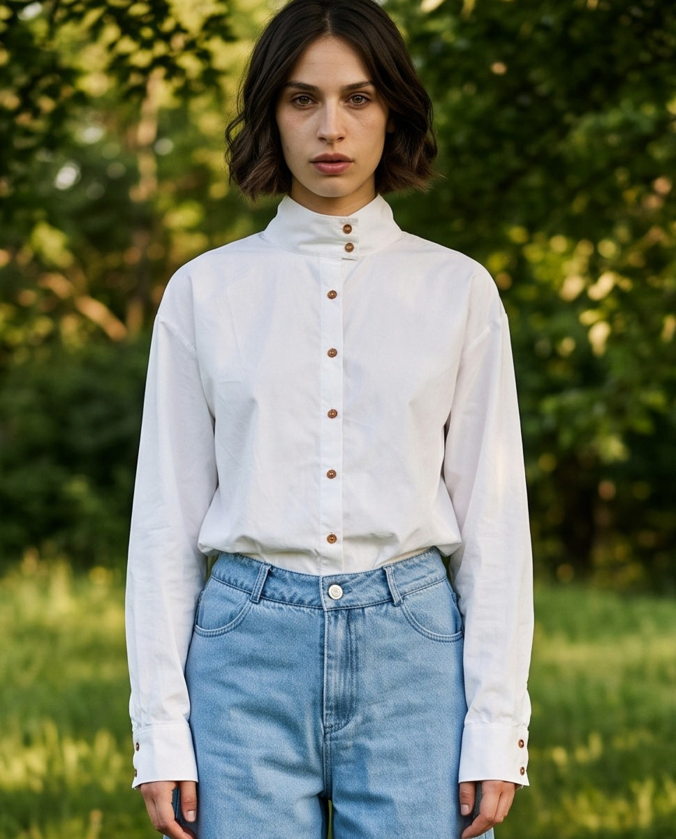TIV | Stand Collar Shirt | White