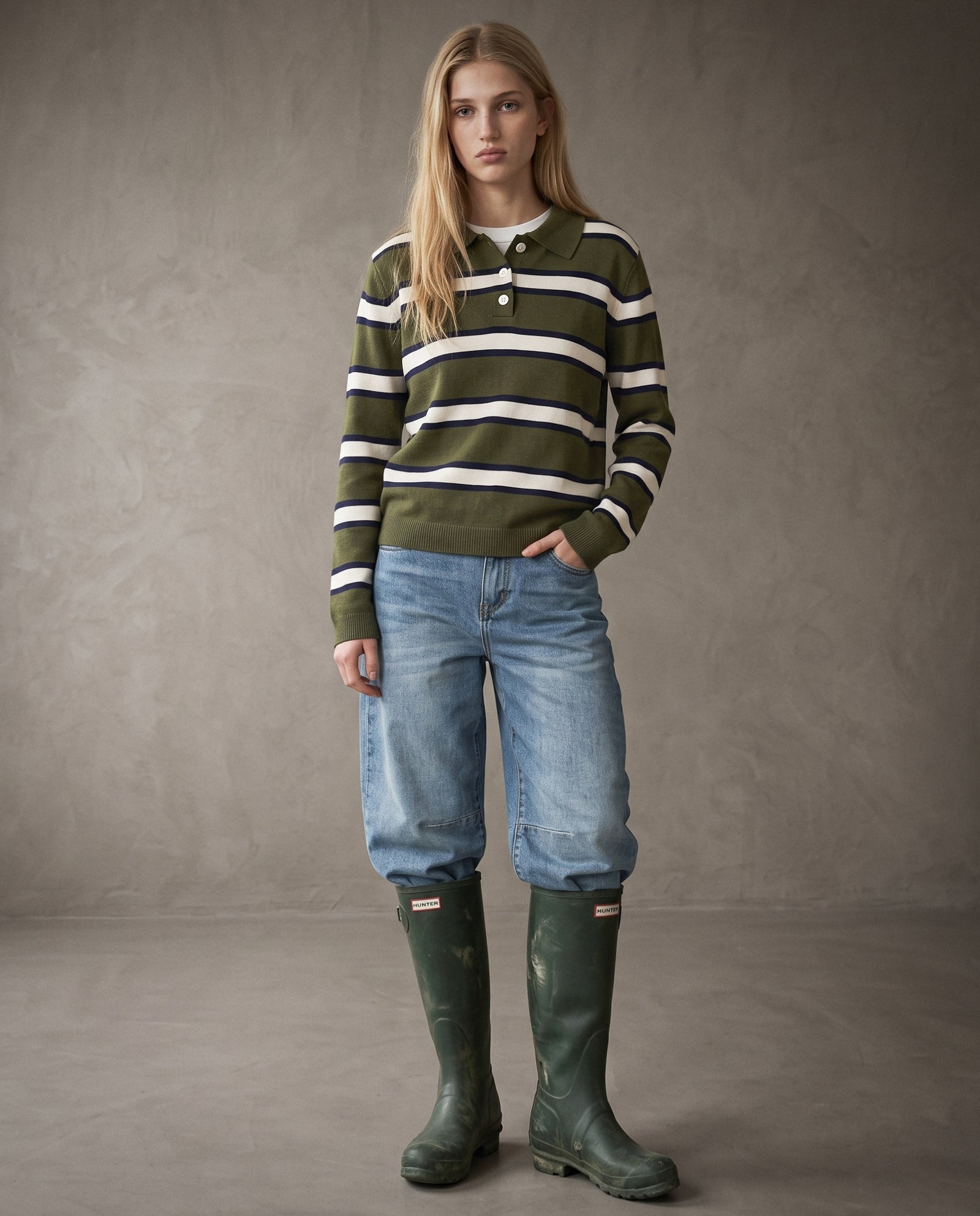 CHRISTIE | Striped Knitted Polo | Olive Stripes