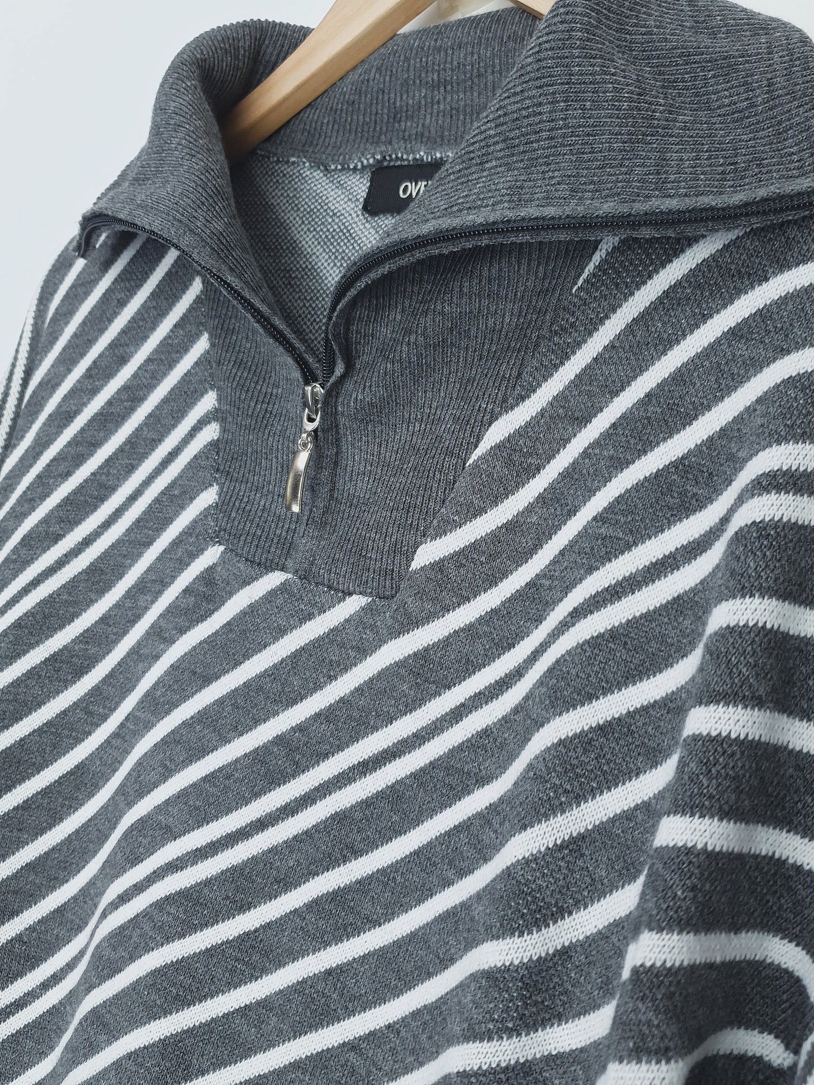 MAJA | Striped Zip Collar Tunic| Grey