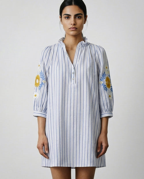 OFRA | Ruffle Collar Tunic | Blue Stripes