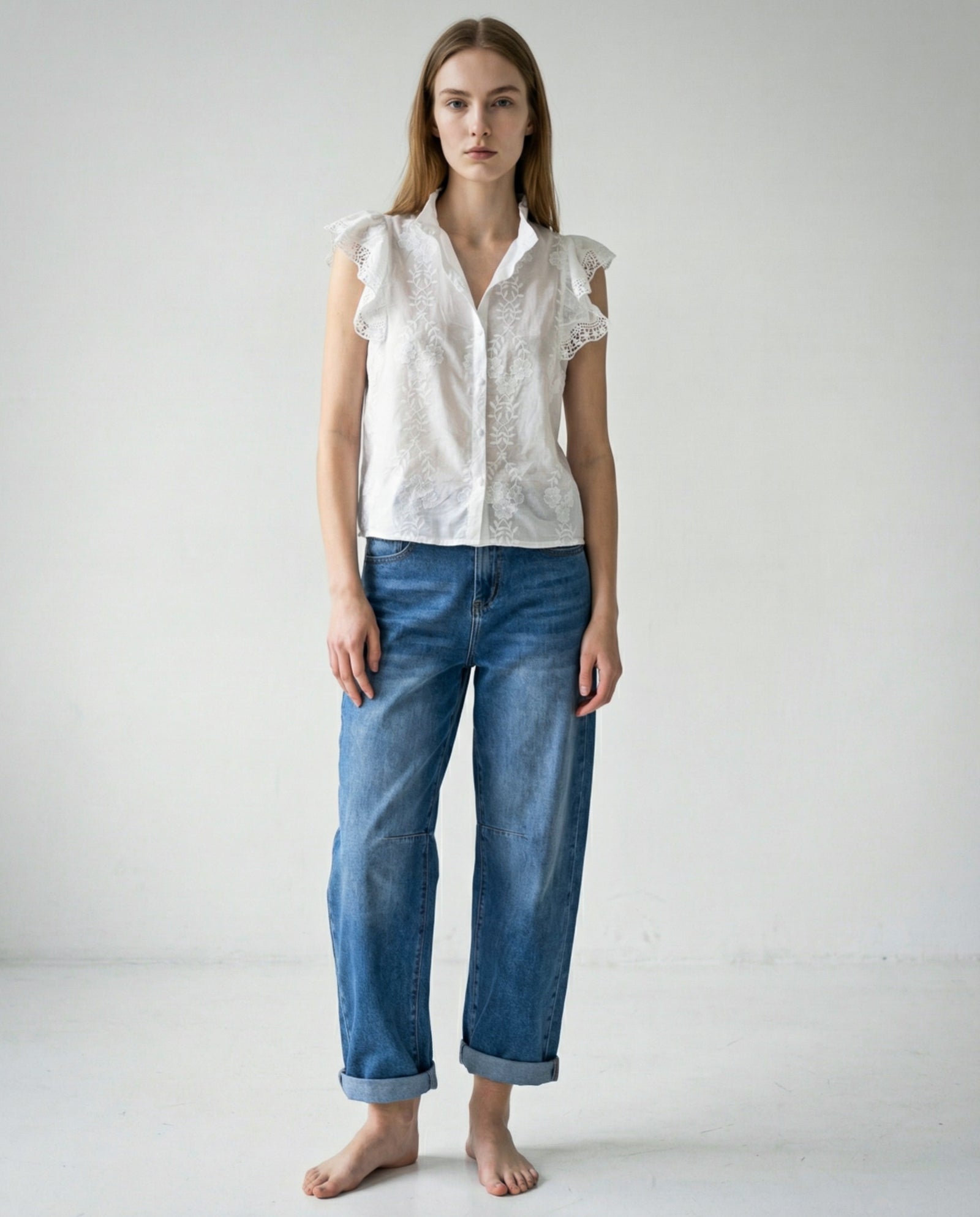 NETA | Ruffle & Lace Top | White