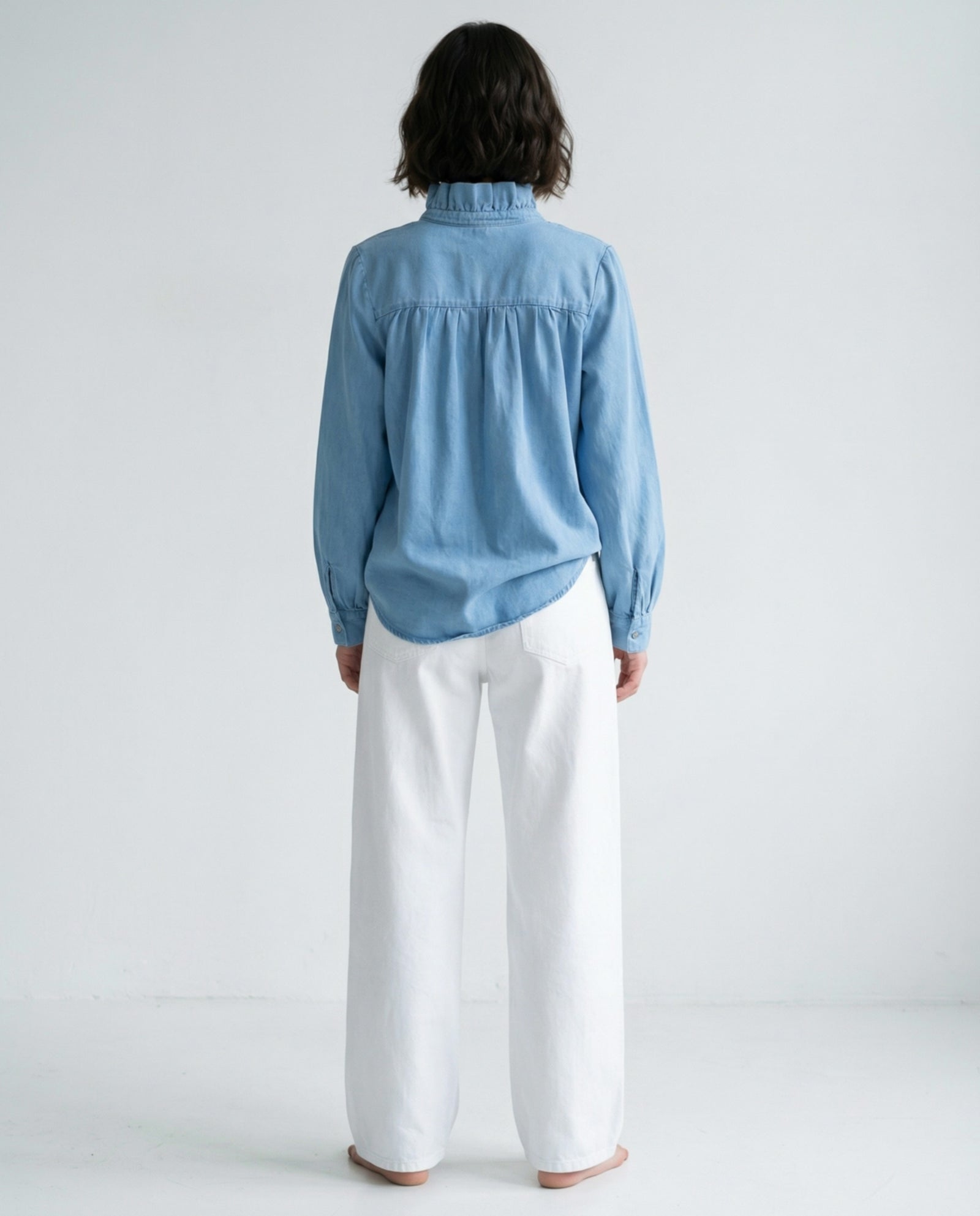ZARI | Ruffle Collar Overshirt | Pale Blue