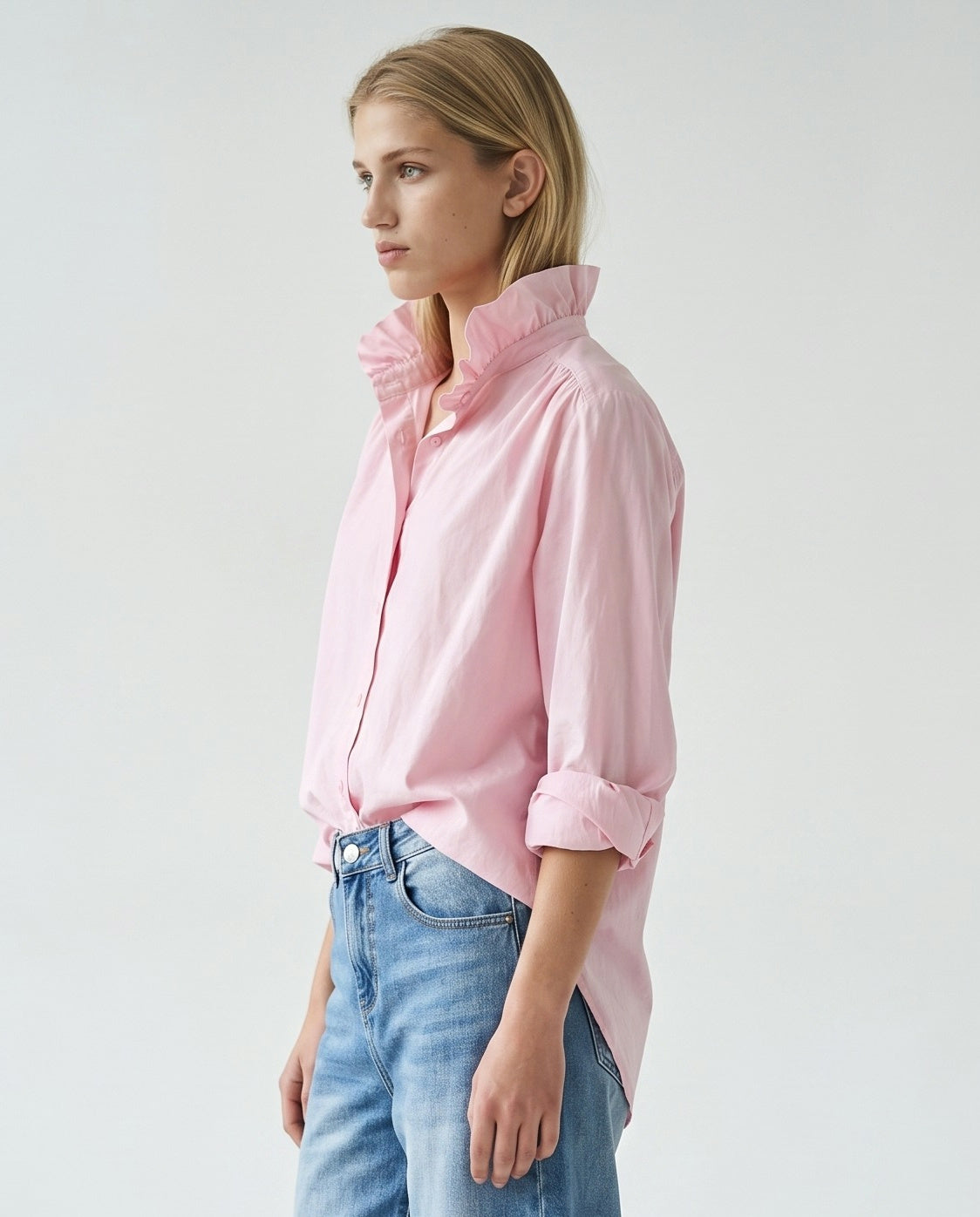 EDEN | Ruffle Collar Shirt | Pink