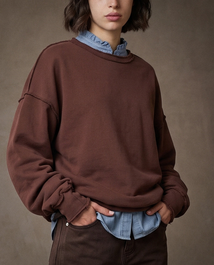 Eugénie | Raw Edge Relaxed Sweat | Chocolate