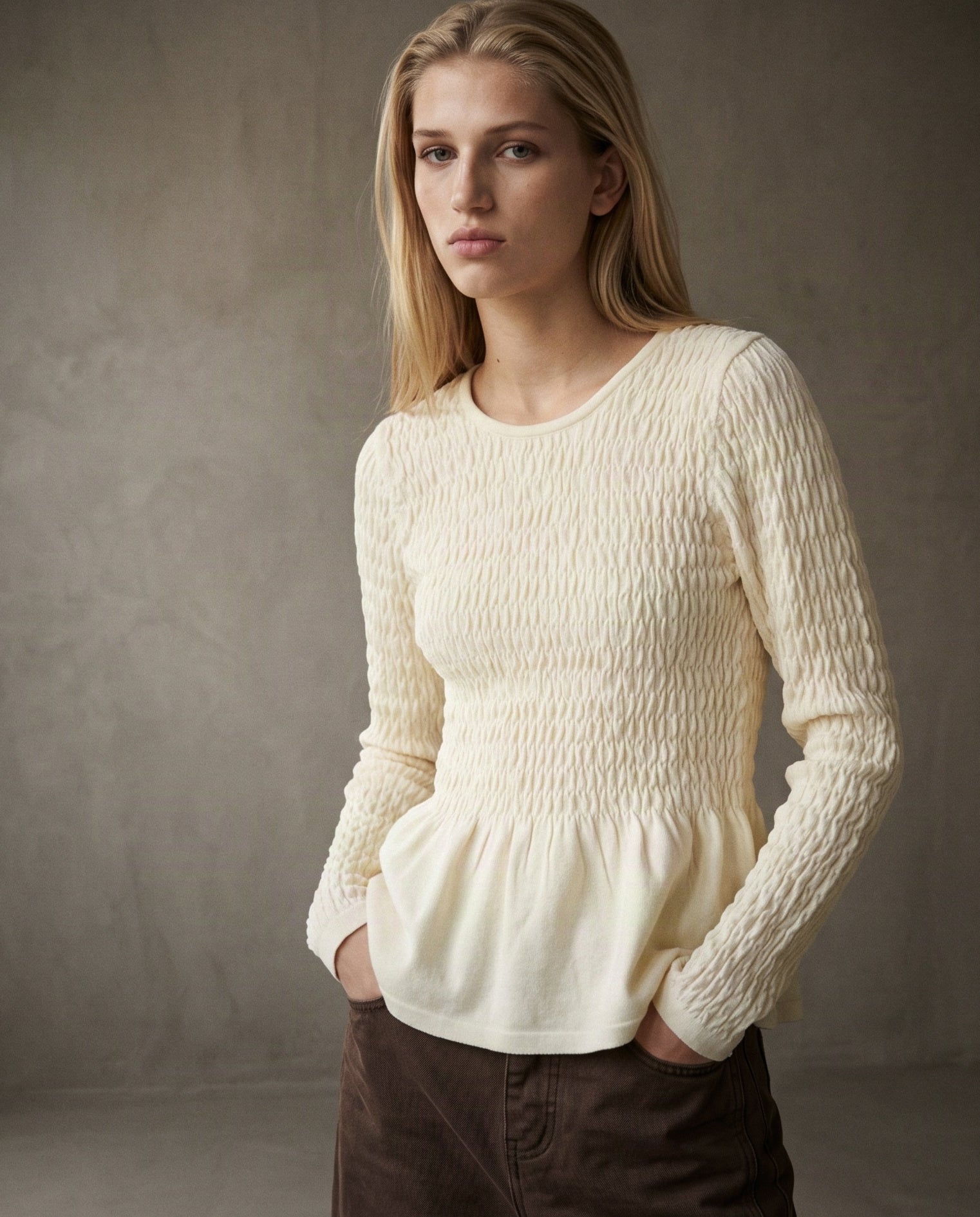 CELESTE | Textured Peplum | Soft Ivory