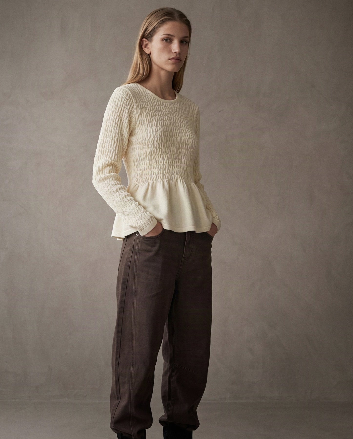 CELESTE | Textured Peplum | Soft Ivory