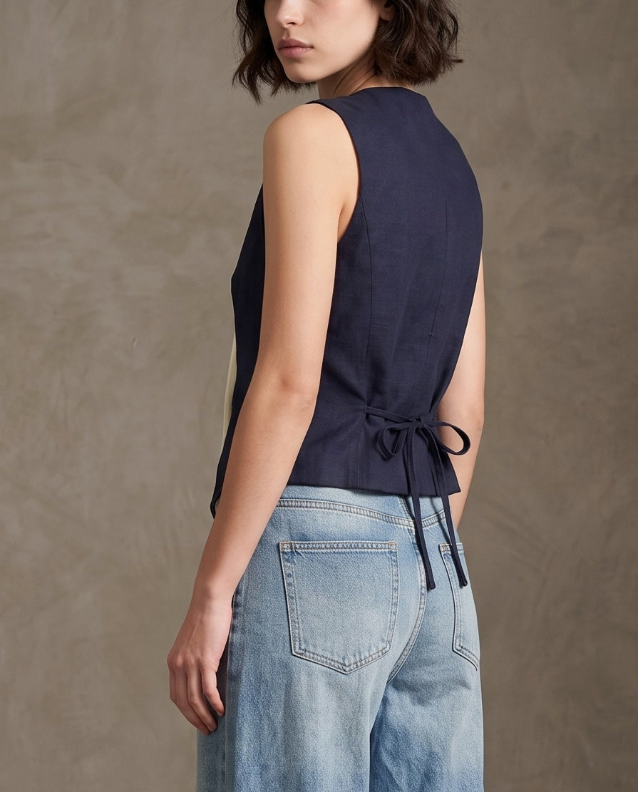 NINA | Contrast Waistcoat | Navy/Ecru