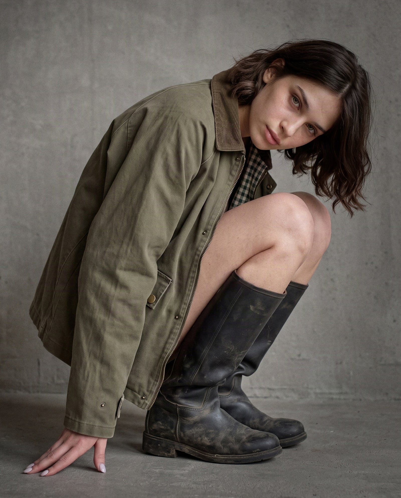 LOUISA | Washed Utility Jacket | Khaki