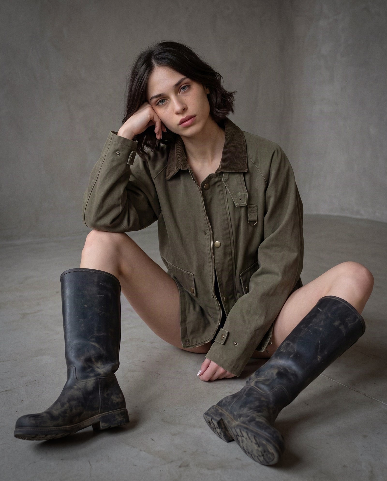 LOUISA | Washed Utility Jacket | Khaki