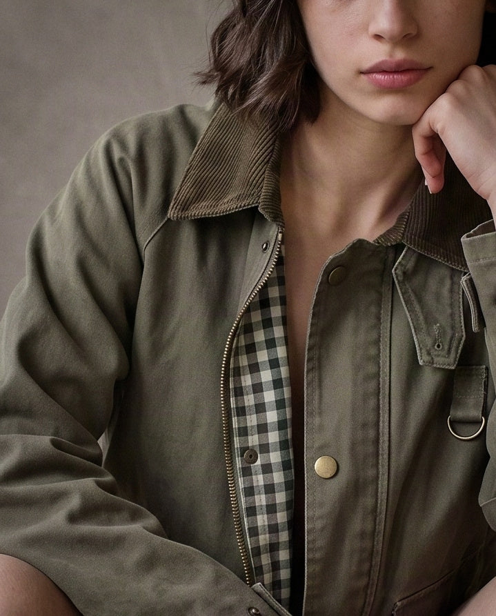LOUISA | Washed Utility Jacket | Khaki
