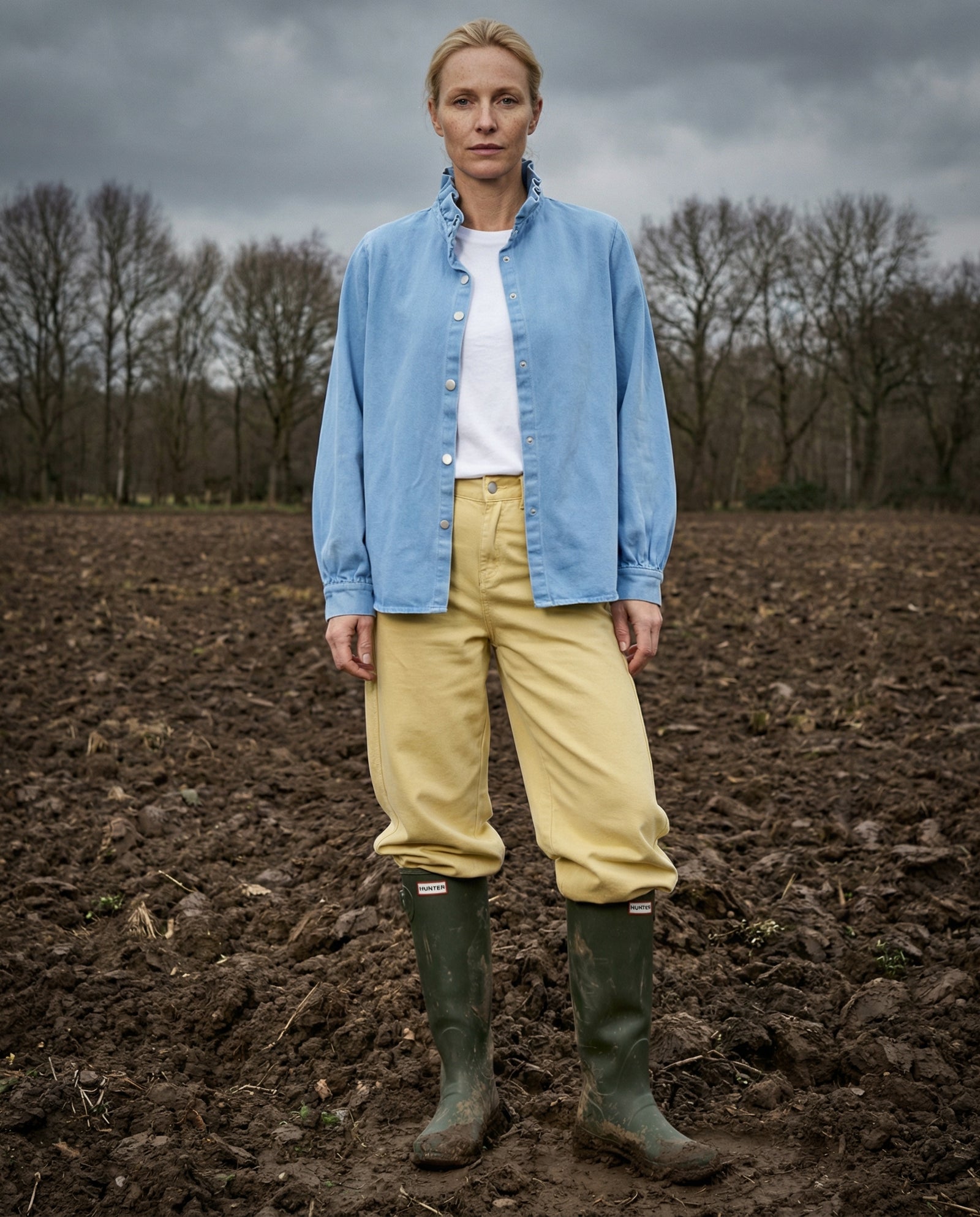 ZARI | Ruffle Collar Overshirt | Washed Pale Blue