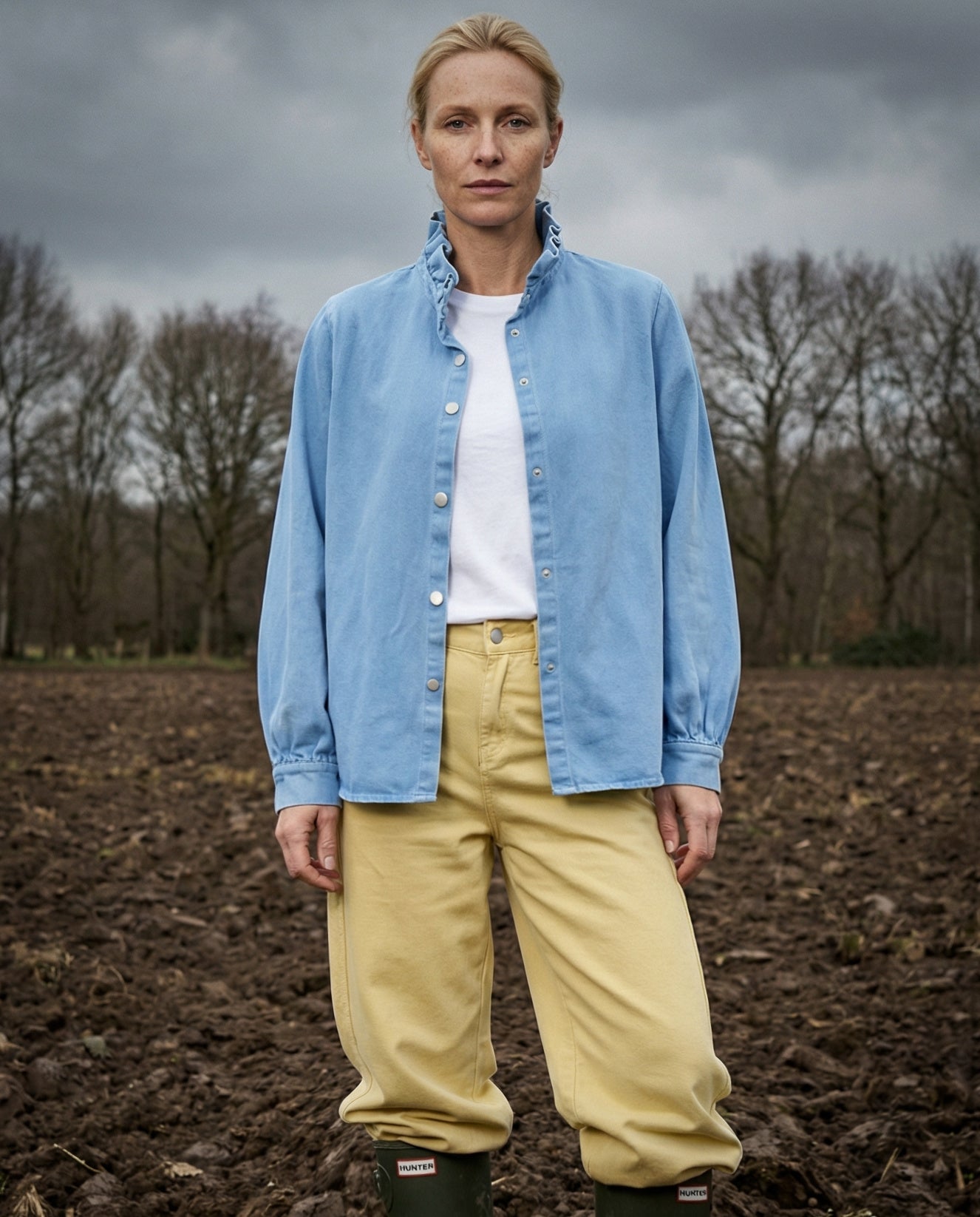 ZARI | Ruffle Collar Overshirt | Washed Pale Blue