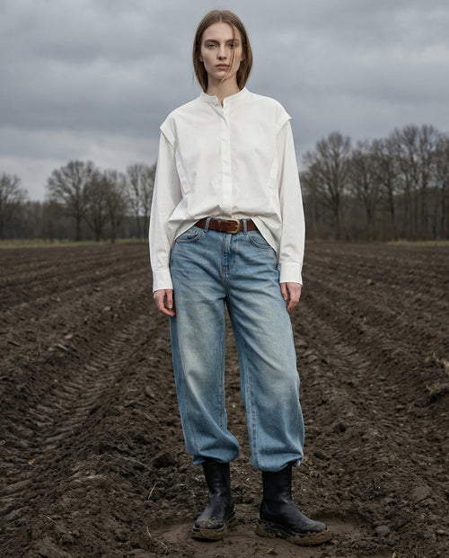 MAYTAL | Collarless Shirt with Panel Front | White