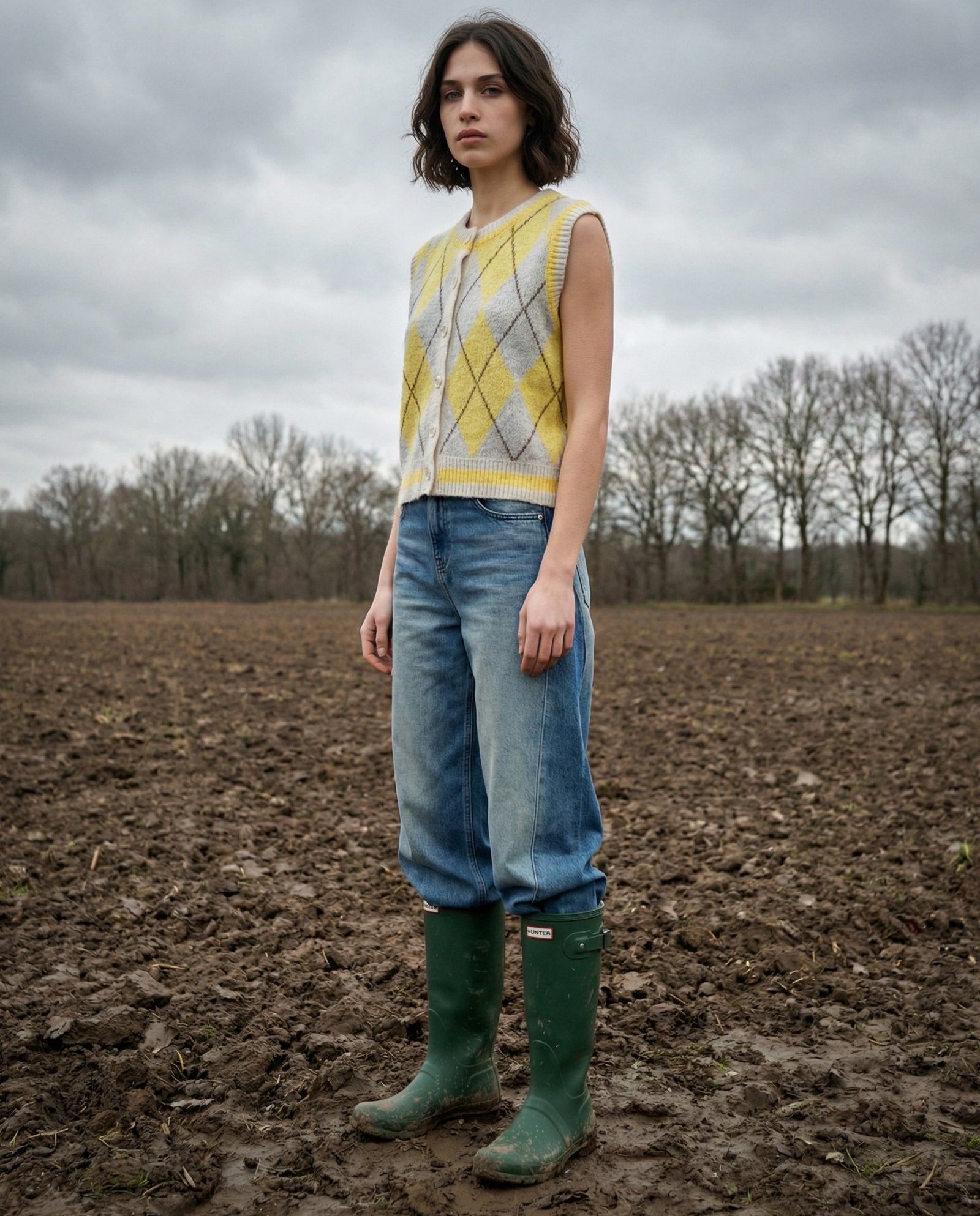 MIEL | Argyle Sleeveless Cardigan | Yellow