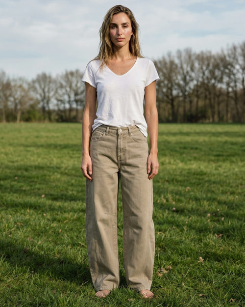 NOYA | Barrel Cut Jeans | Beige