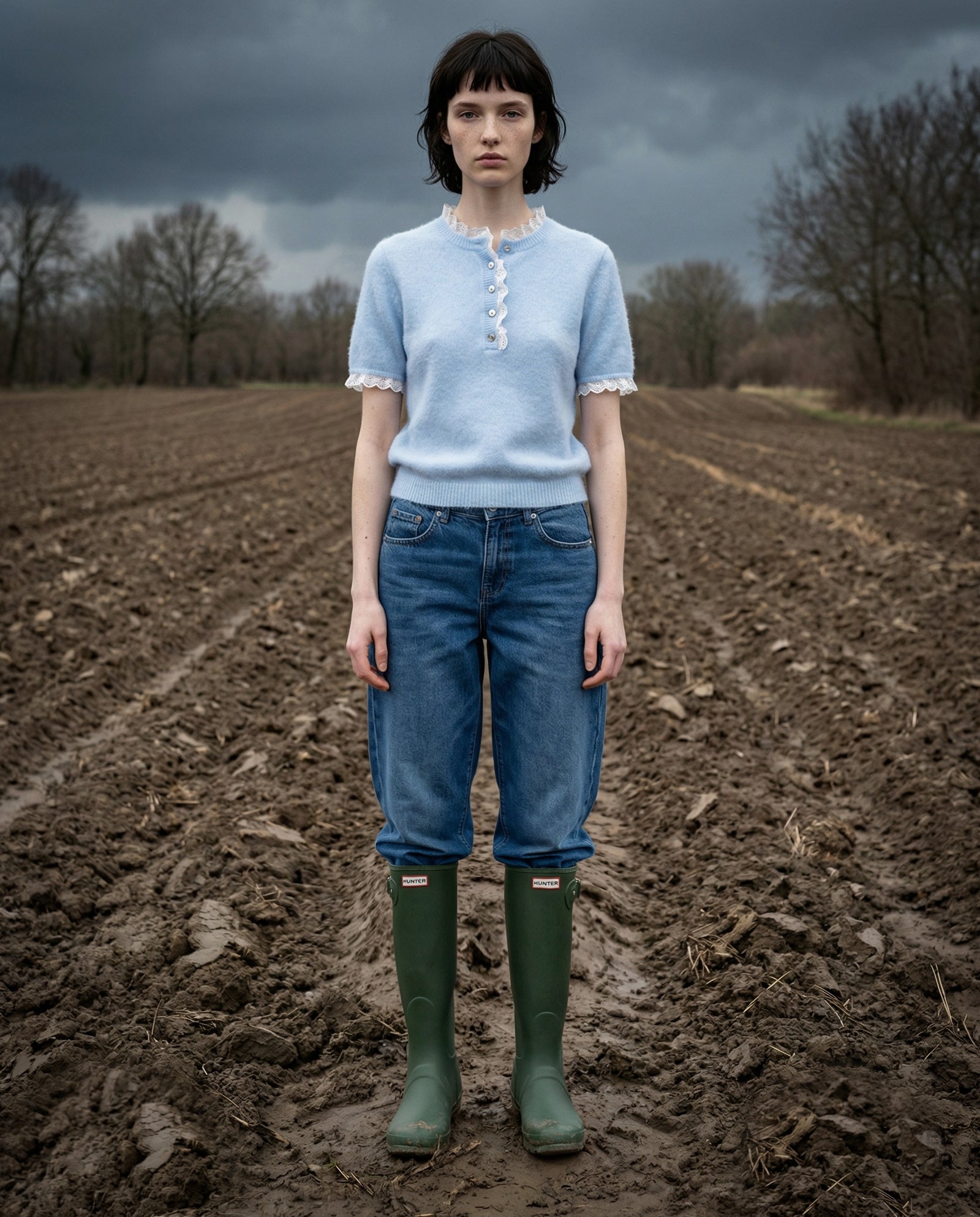 ESTI | Short Sleeve Knit with Trim | Pale Blue