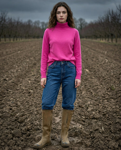 POLINA | Cashmere Enriched Roll Neck | Pink Bonbon