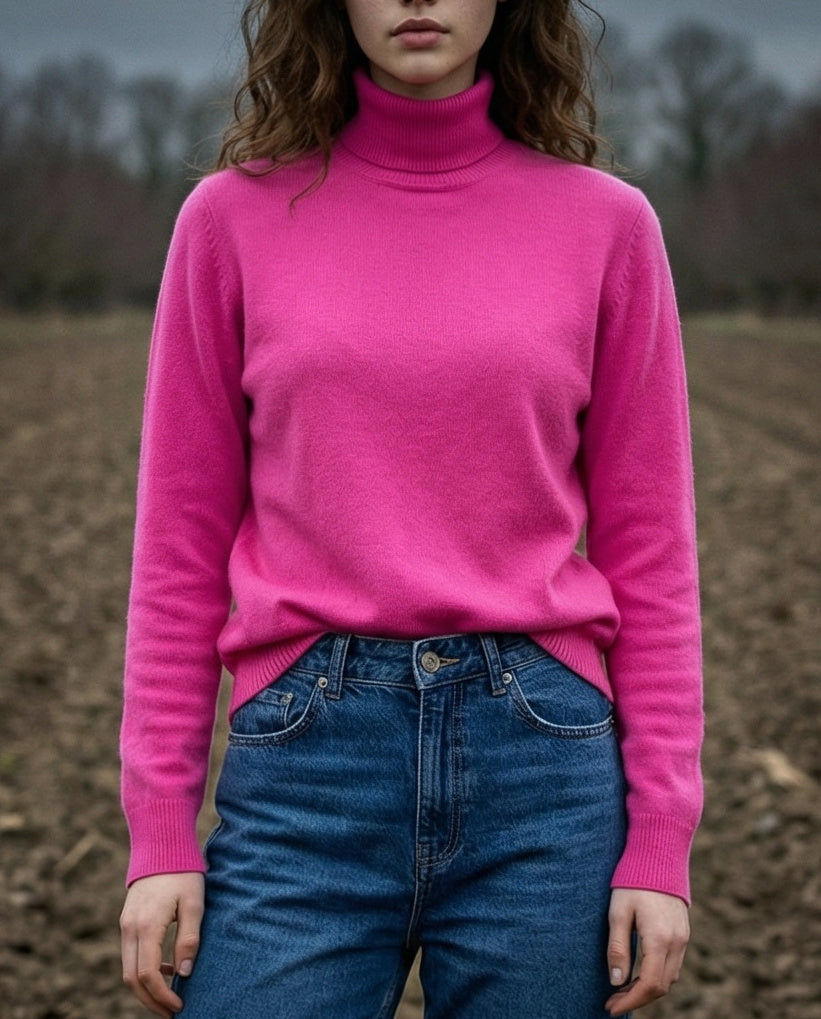 POLINA | Cashmere Enriched Roll Neck | Pink Bonbon
