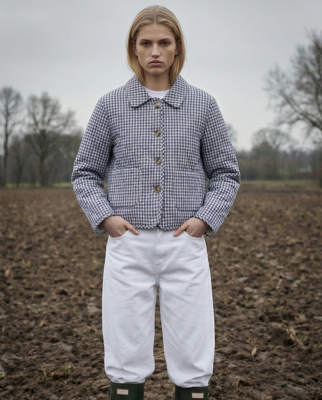 YEIRA | Women's Quilted Jacket | Blue Check