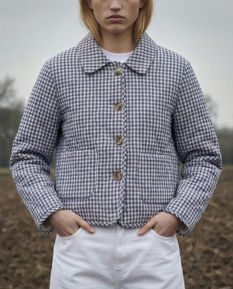 YEIRA | Women's Quilted Jacket | Blue Check