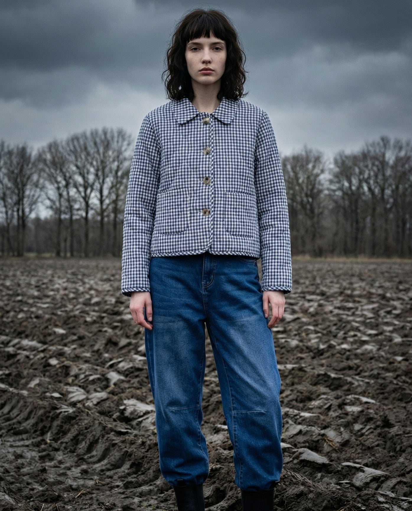 YEIRA | Women's Quilted Jacket | Blue Check