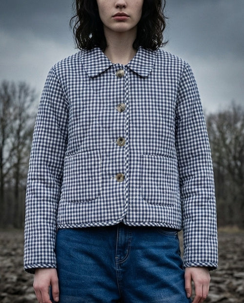 YEIRA | Women's Quilted Jacket | Blue Check