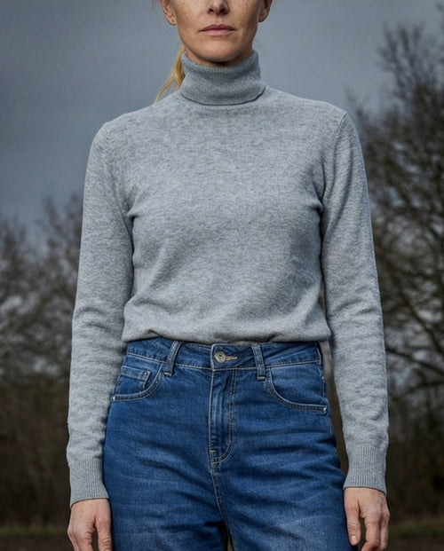 POLINA | Cashmere Enriched Roll Neck | Grey Marl