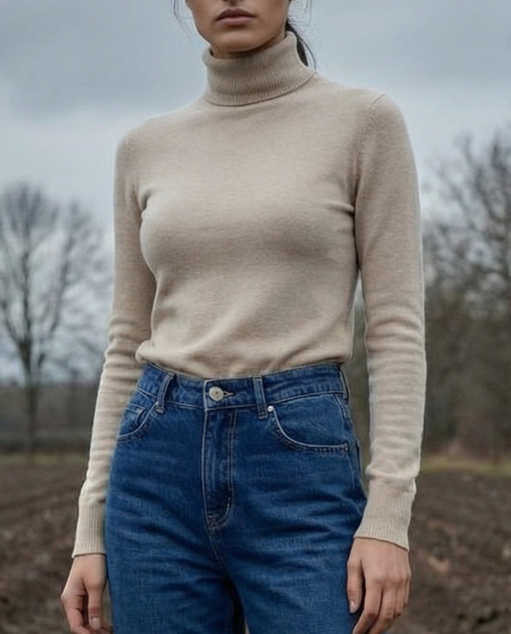 POLINA | Cashmere Enriched Roll Neck | Beige