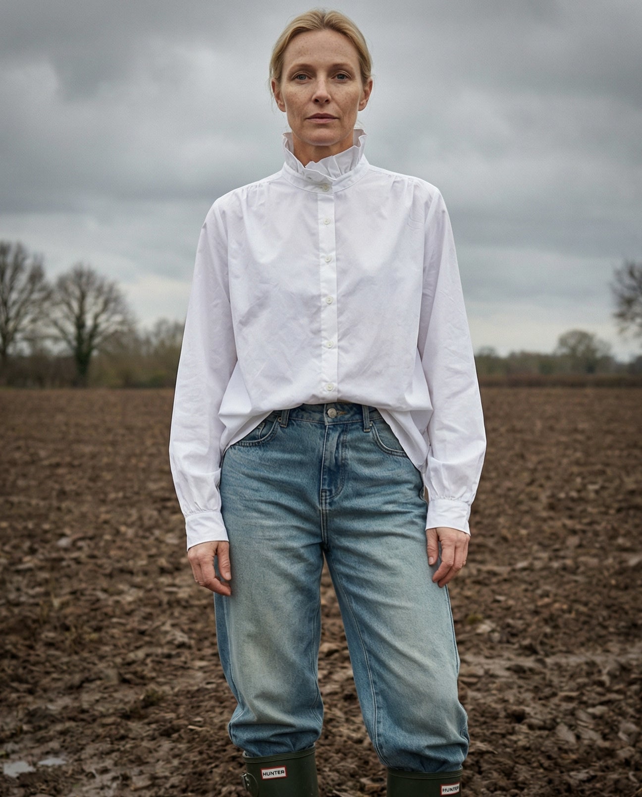 EDEN | Ruffle Collar Shirt | White
