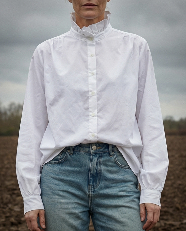 EDEN | Ruffle Collar Shirt | White
