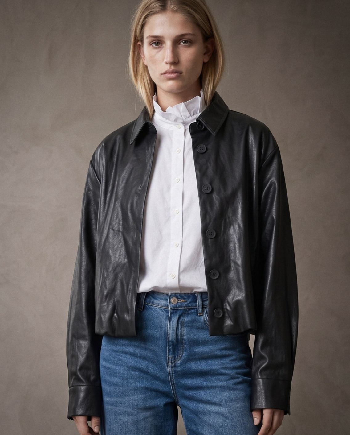 OLISSA | Shiny Leatherette Jacket | Black
