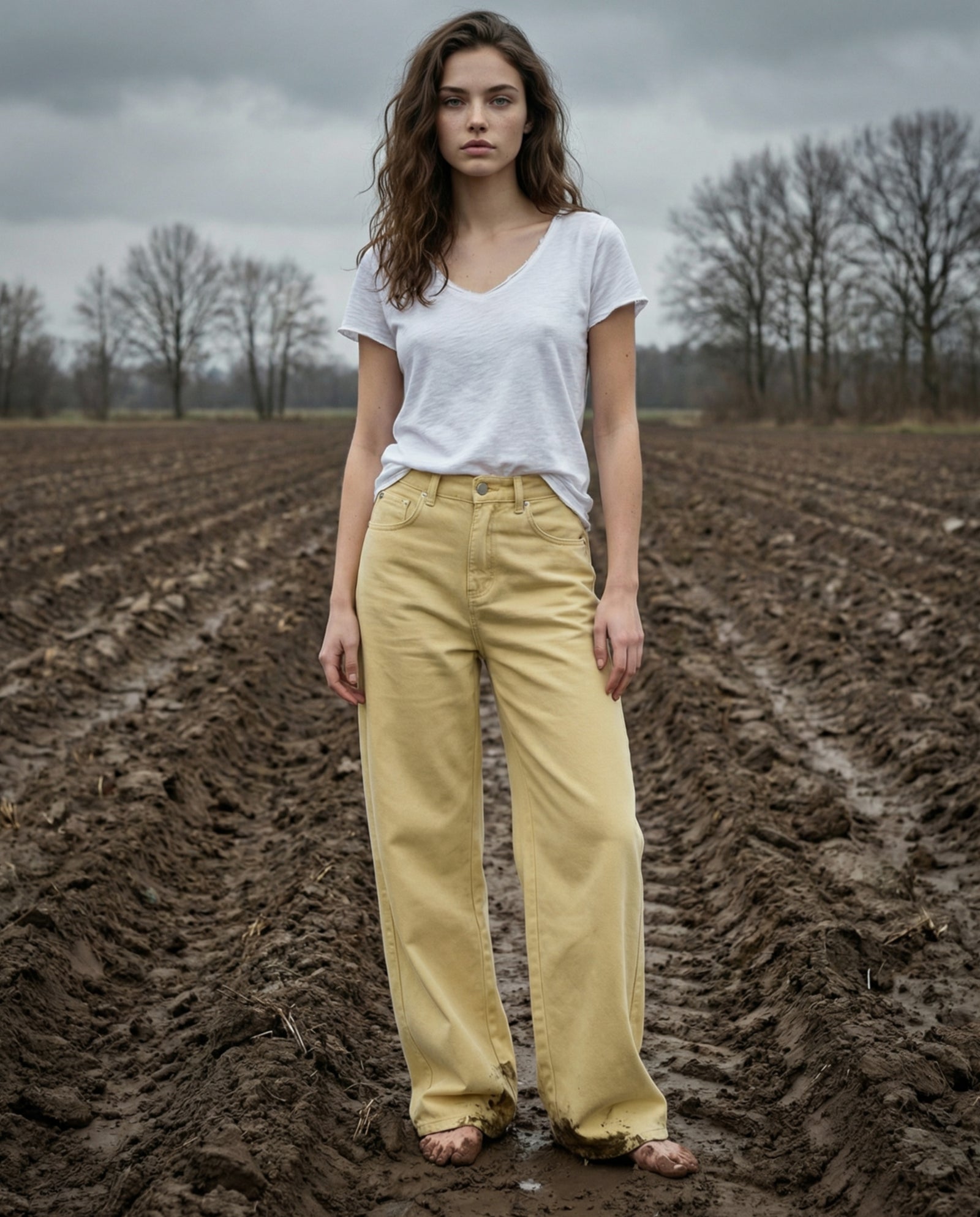 PAZIT | Baggy Cut Wide Leg Jeans | Pale Yellow