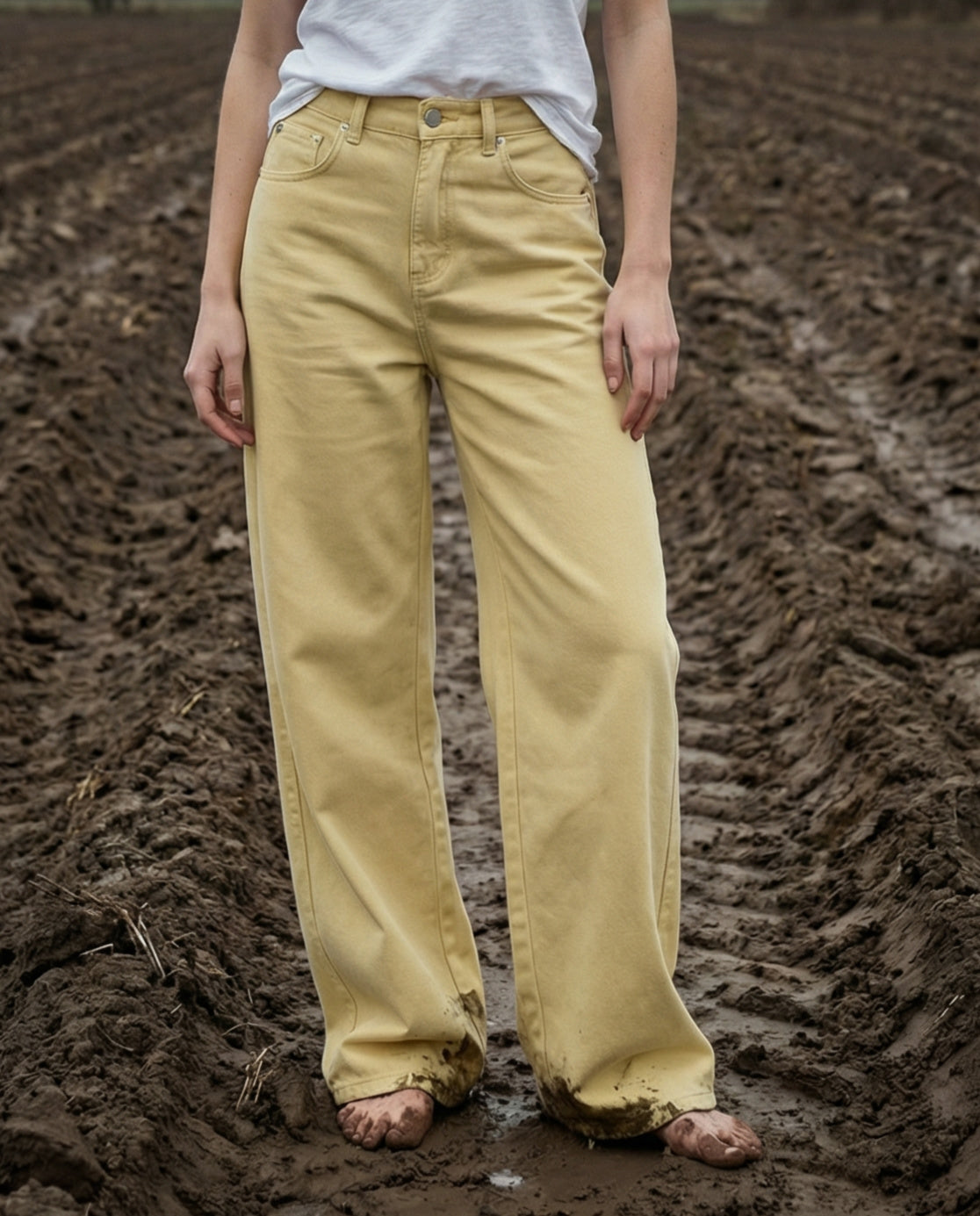 PAZIT | Baggy Cut Wide Leg Jeans | Pale Yellow