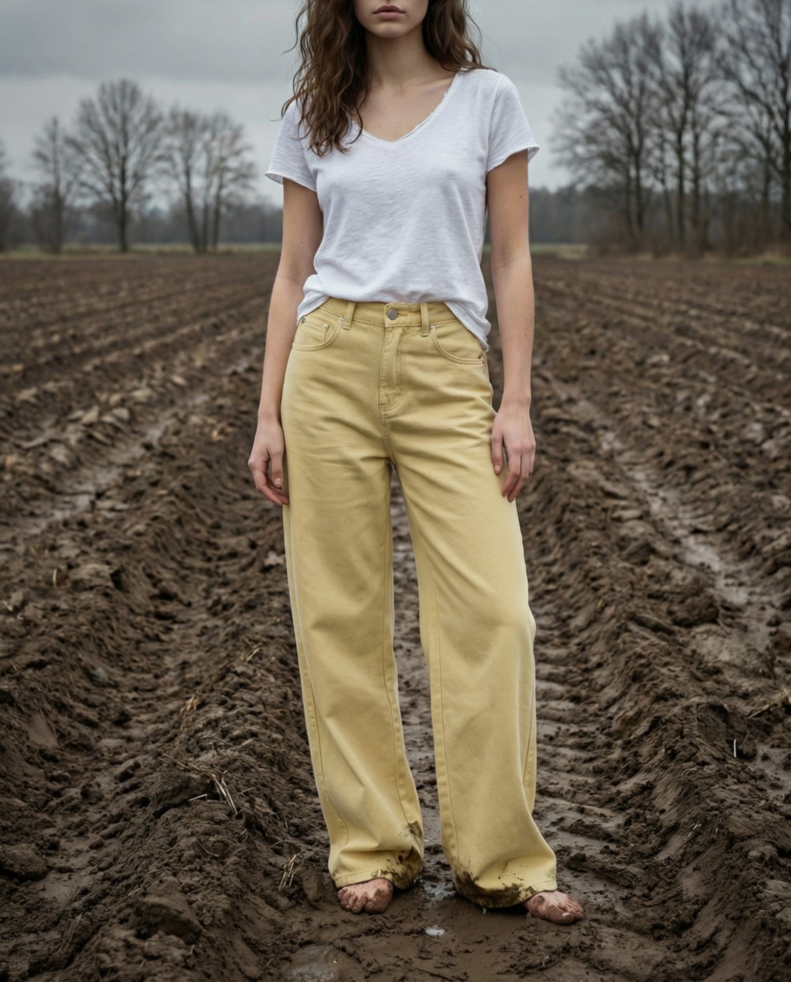 PAZIT | Baggy Cut Wide Leg Jeans | Pale Yellow