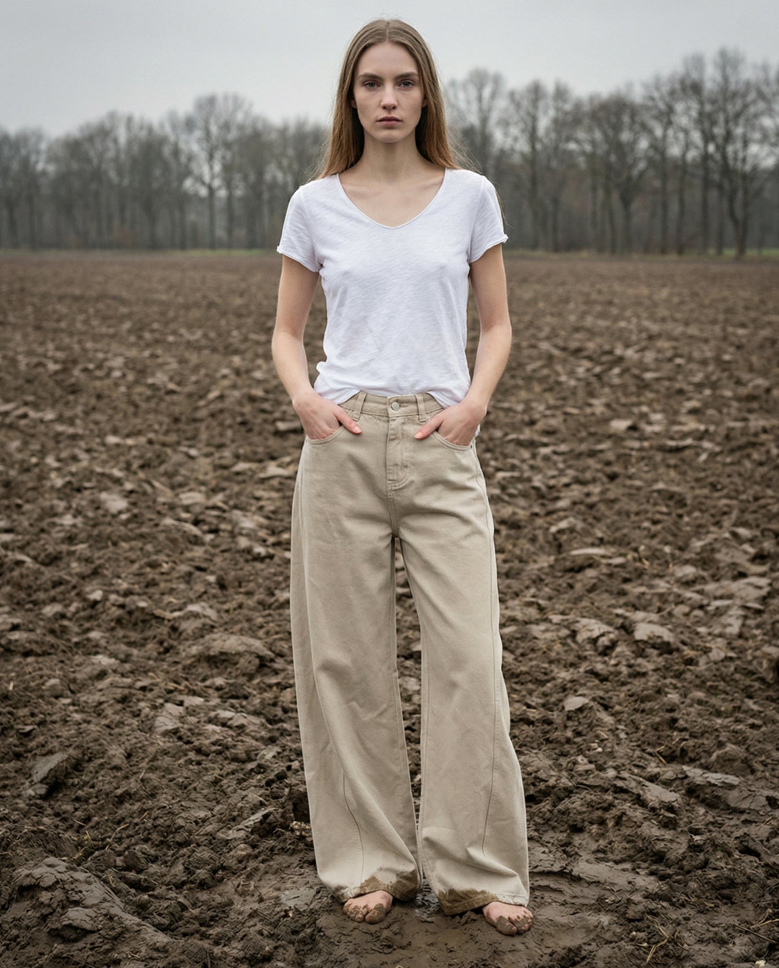 PAZIT | Baggy Cut Wide Leg Jeans | Beige