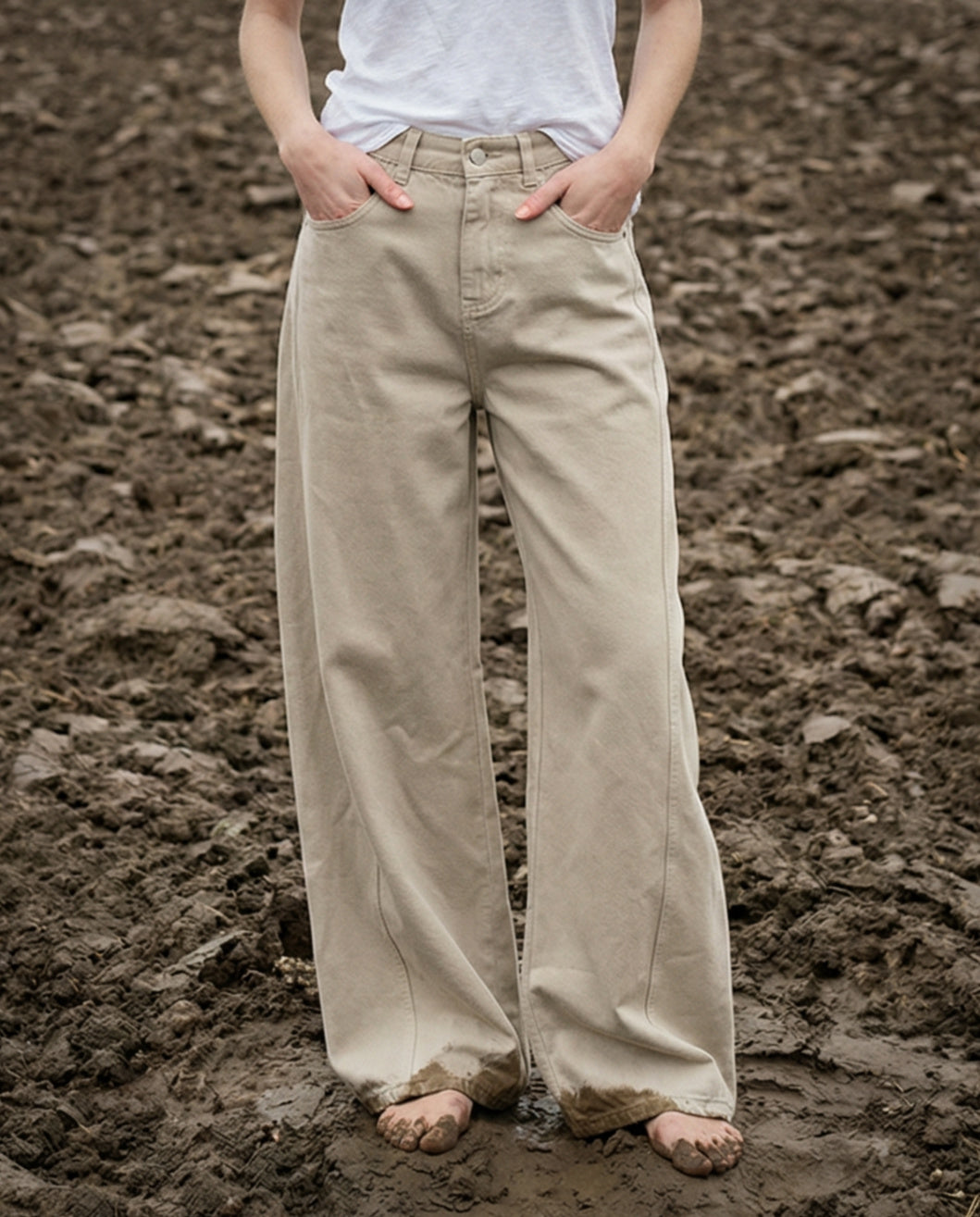 PAZIT | Baggy Cut Wide Leg Jeans | Beige