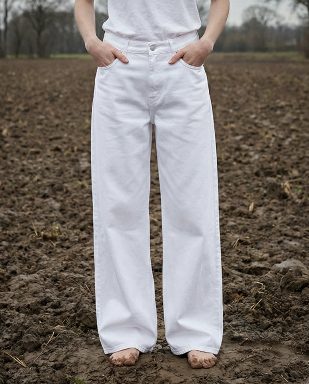 PAZIT | Baggy Cut Wide Leg Jeans | White