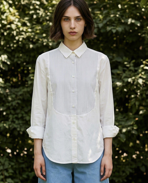 ADINA |  Striped Bib Shirt | White